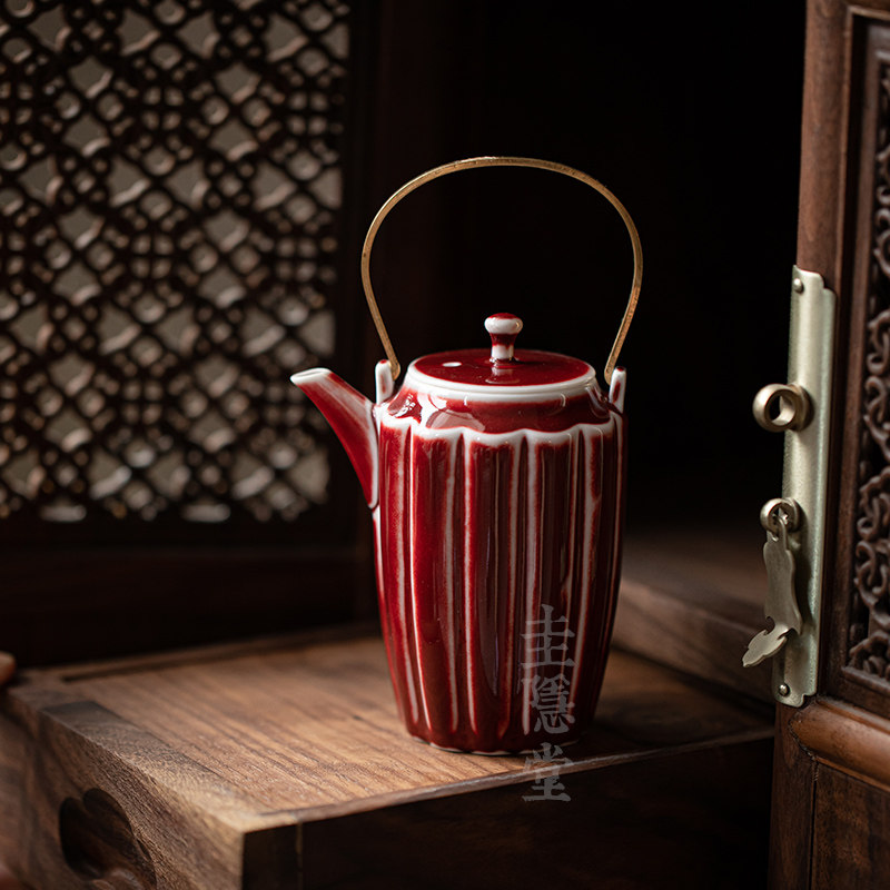 圭隐堂故宫红高温窑变陶瓷手执茶壶中式家用仿古提梁壶泡茶壶单壶,餐饮具,茶壶,淘宝优惠券,粉丝福利购,淘宝优惠卷