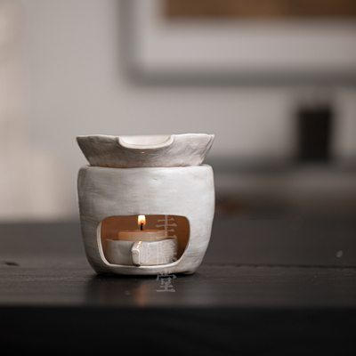 圭隐堂粉引粗陶烤茶炉家用复古侘寂圣木焙茶提香炉熏香炉雪松炉