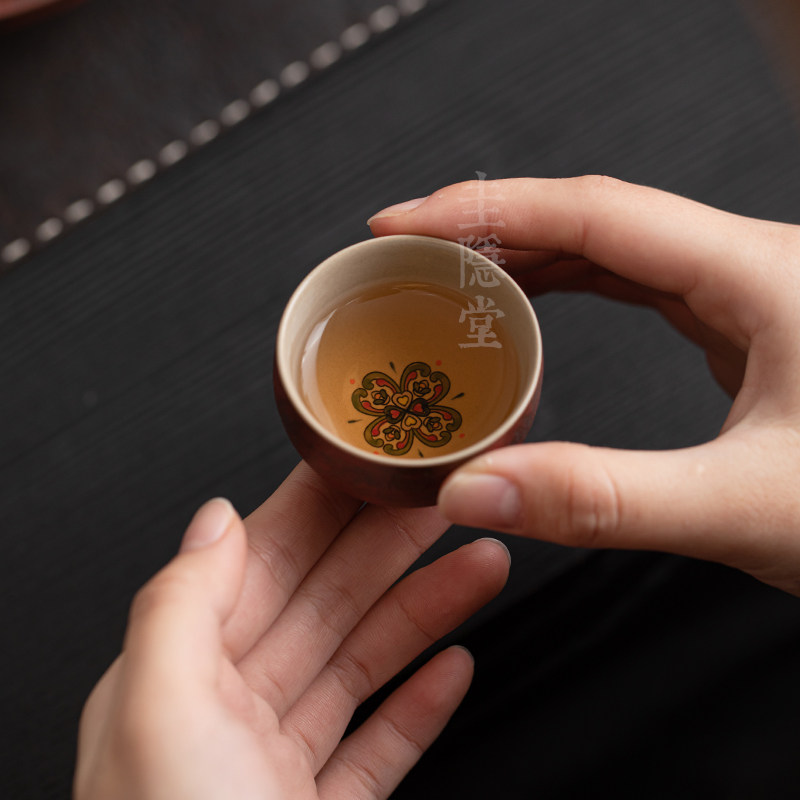 圭隐堂粉引手绘宝相花陶瓷茶杯唐卡禅意家用主人杯品茗杯个人单杯,餐饮具,茶杯,淘宝优惠券,粉丝福利购,淘宝优惠卷