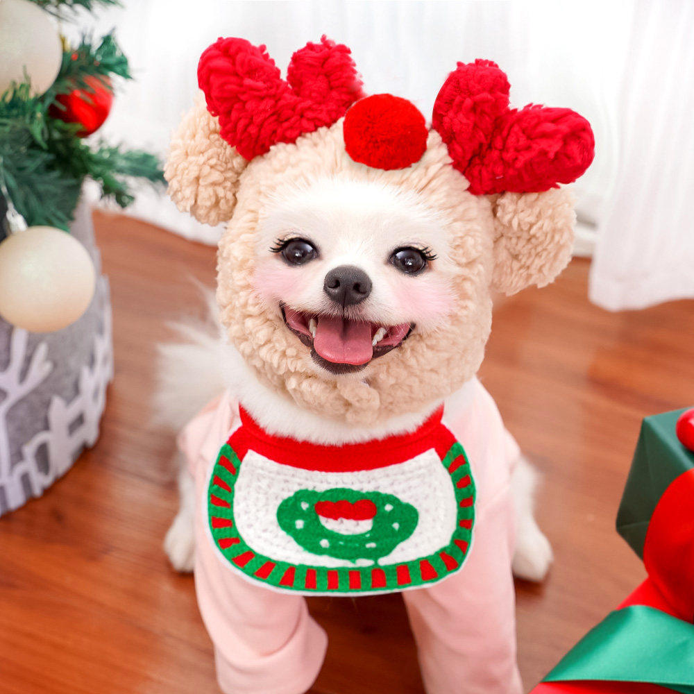 狗狗猫咪宠物圣诞节装扮帽子口水巾围兜泰迪法斗秋冬衣服宠物用品