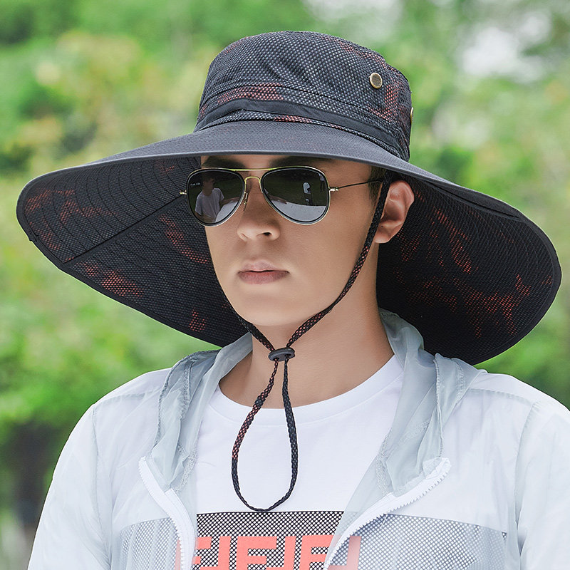 遮阳帽夏季钓鱼帽子男士遮脸防晒帽太阳大檐渔夫帽大沿帽速干透气