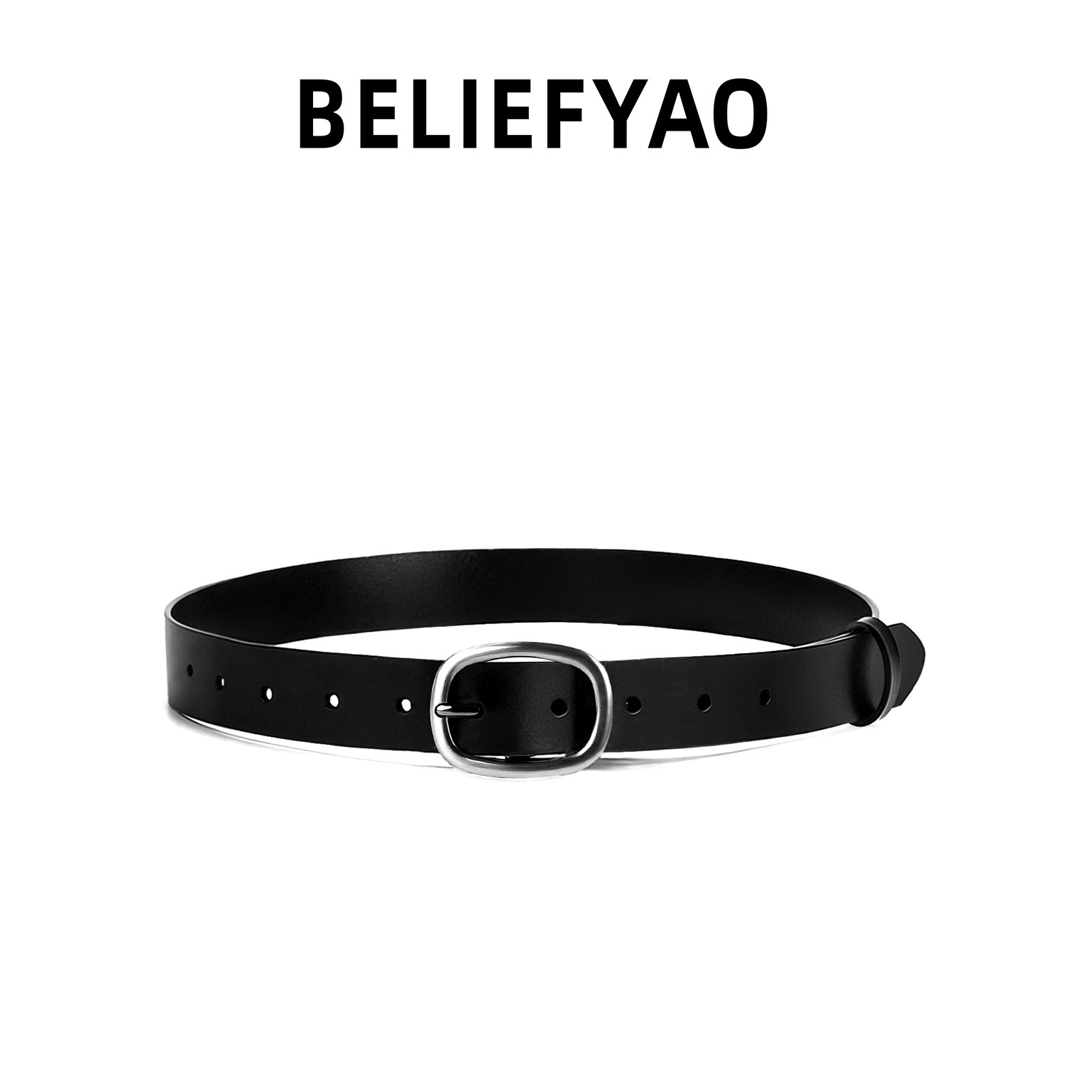 BELIEFYAO原创真皮针扣腰带复古百搭牛皮裤带cleanfit皮带男女款