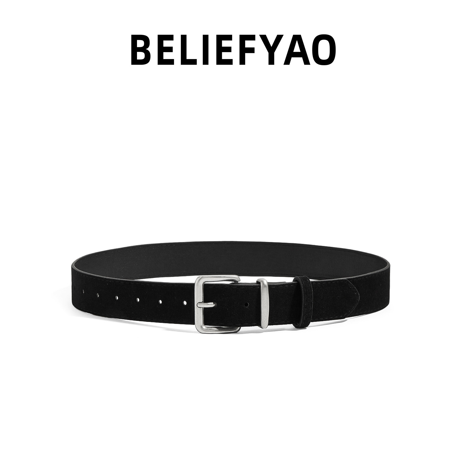 BELIEFYAO原创美式复古针扣毛绒腰带百搭cleanfit麂皮绒皮带男女