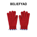 BELIEFYAO原创新年红色冬季 防寒保暖学生本命年针织手套女可触屏