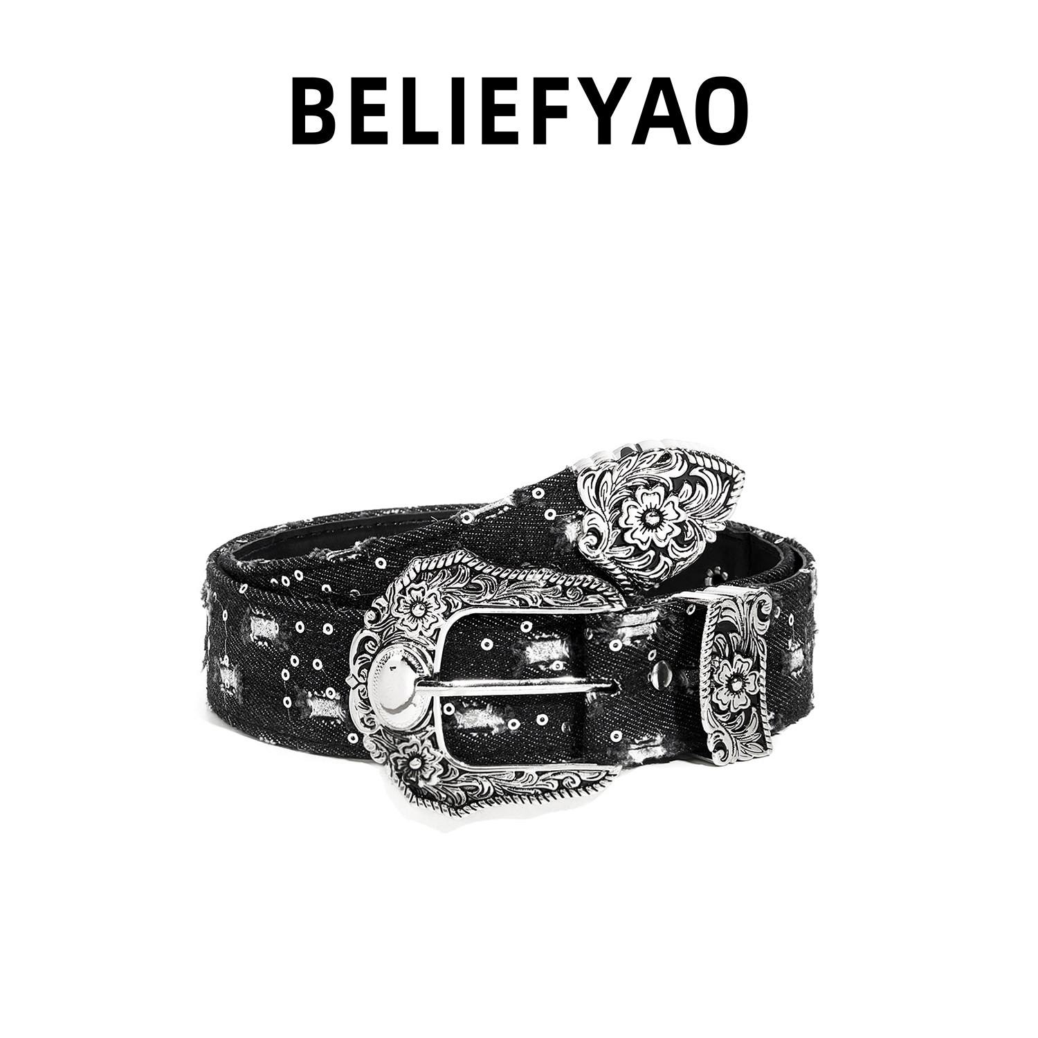 BELIEFYAO原创复古牛仔布腰带设计感小众配饰亚文化y2k风皮带男女