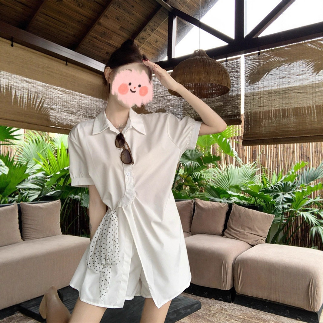 2026夏季新款韩系时尚气质POIO领短袖连衣裙高腰休闲短裤时尚套装