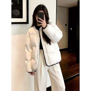 韩系温柔风白色短款棉袄女士冬季新款宽松百搭显瘦加厚保暖棉服外