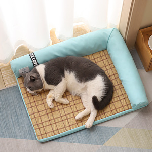 猫管家猫咪夏季透气凉爽睡觉猫窝狗窝藤席编织凉席款可拆洗宠物床