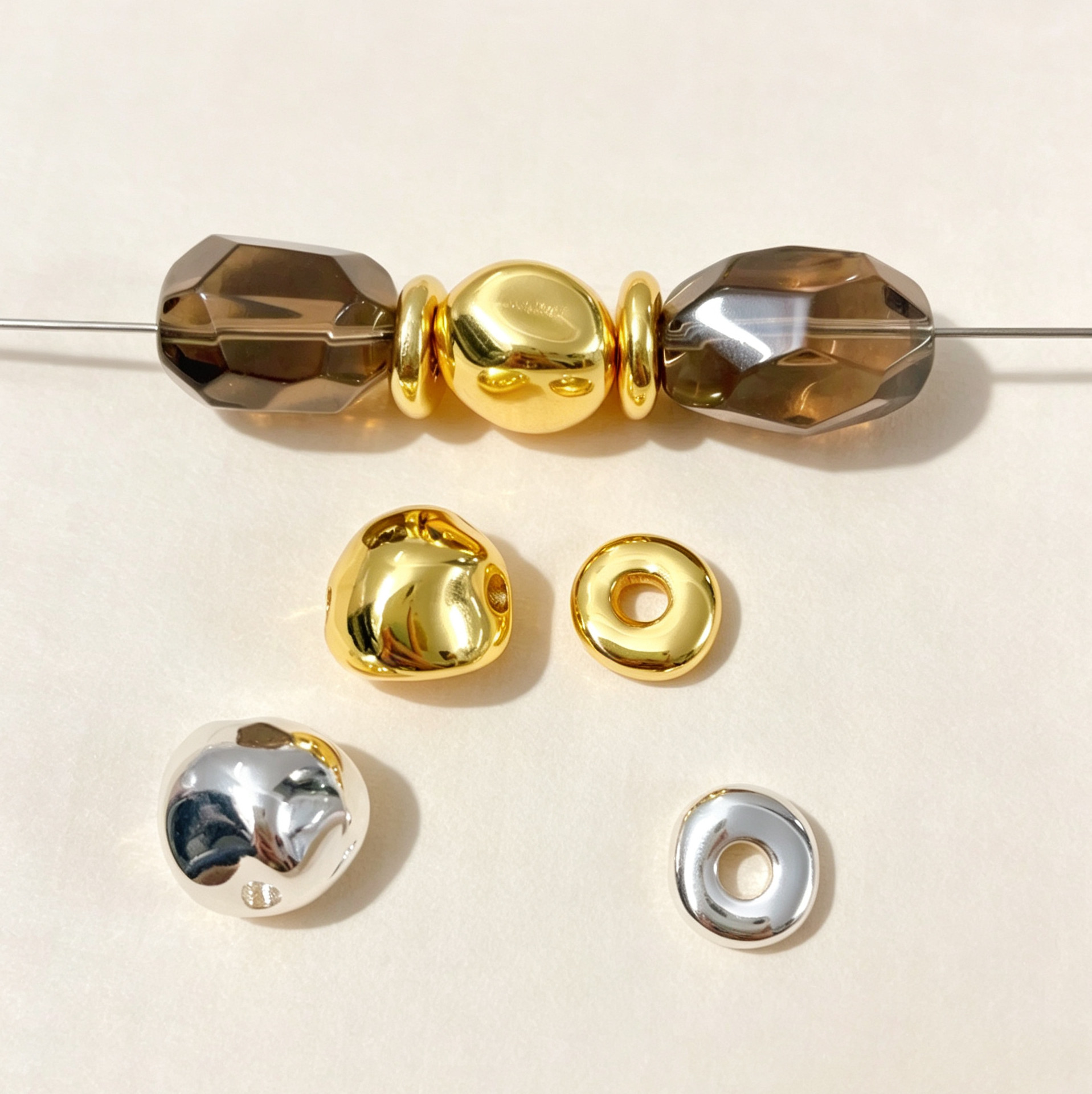 新款【316钛钢精雕】真空电镀18K金色实心异形隔珠钛钢diy饰品