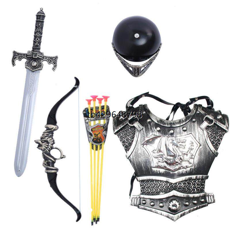儿童刀剑武器组合玩具小男孩可穿器盾牌套装勇士盔甲铠甲演出道具