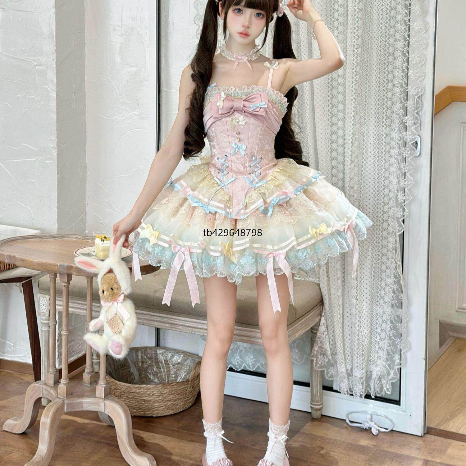 丝带千千结jsk 原创Lolita甜美芭蕾风连衣裙日常甜美蝴蝶结洛丽塔