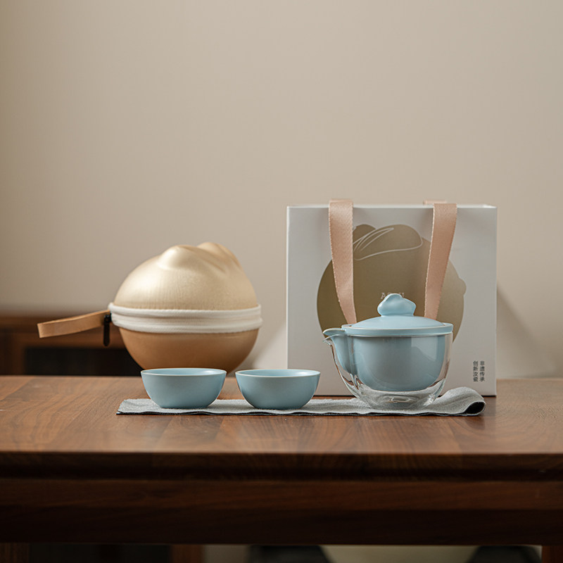 汝山明汝瓷汝意兔便携茶器套组可收纳户外泡茶茶杯一壶两杯公道杯,餐饮具,旅行茶具,淘宝优惠券,粉丝福利购,淘宝优惠卷