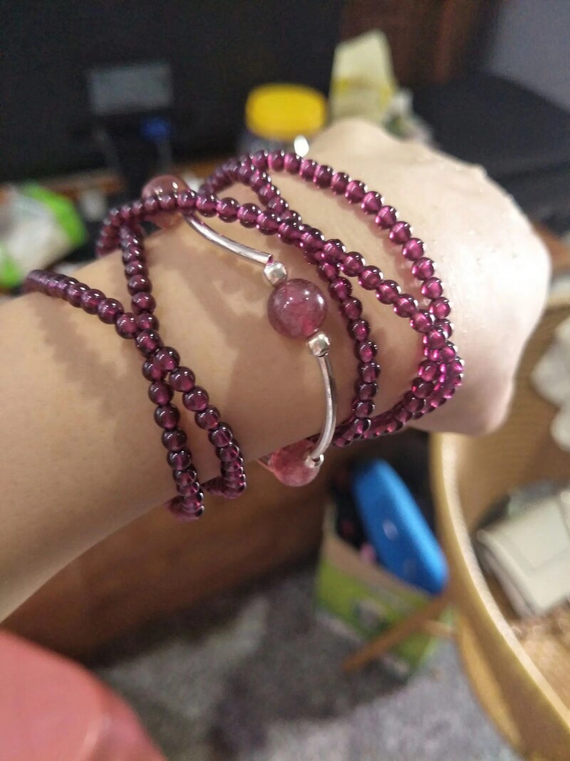 天然紫牙乌   酒红石榴石 女手链