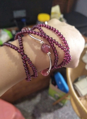 天然紫牙乌   酒红石榴石 女款多圈手链时尚简约优惠价