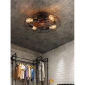 铁艺风扇灯卧室美式 吸顶吊扇灯一体餐厅复古遥控风扇灯工业风隐形