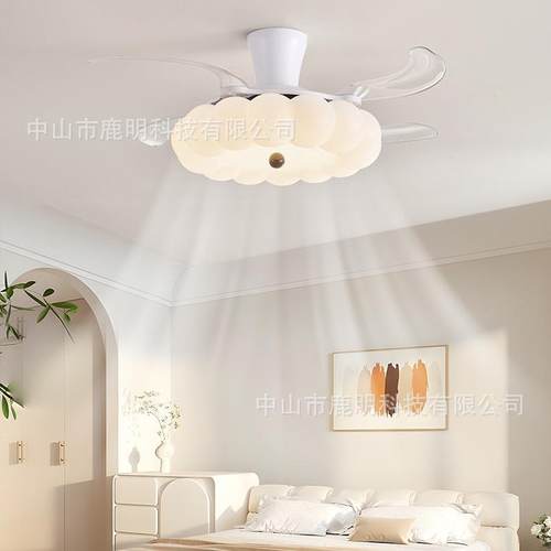 卧室风扇灯简约法式奶油风主卧餐厅温馨儿童房护眼静音隐形吊扇灯