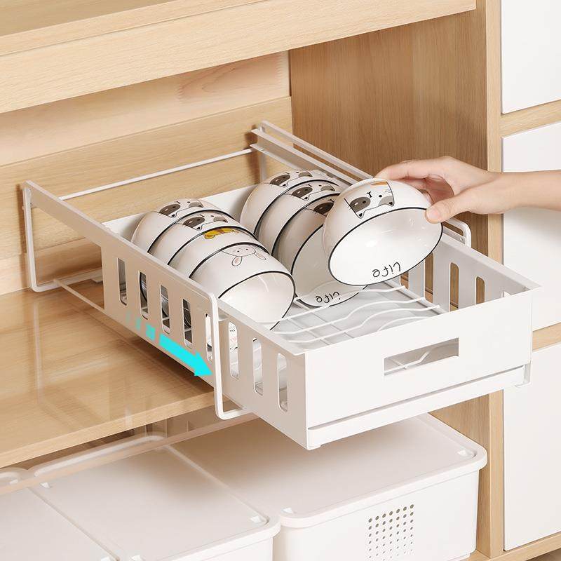 厨房碗碟收纳置物架家用多功能放碗盘碗筷沥水架拉篮抽拉式收纳盒