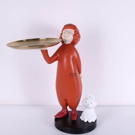 网红创意轻奢客厅女孩大型落地摆件托盘玄关家居软装饰品