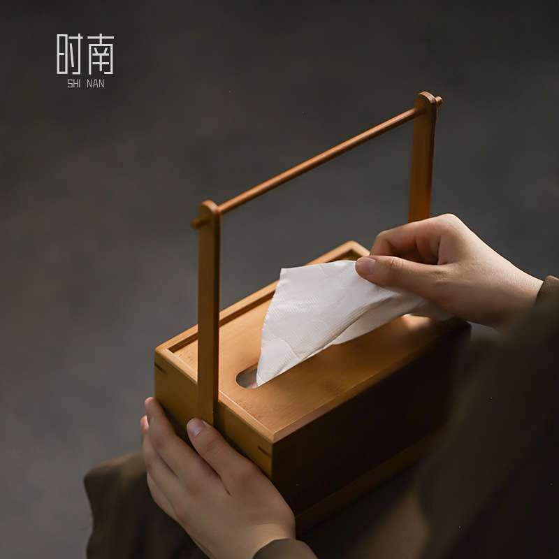 新中式竹制提拿纸巾盒家用客厅复古风抽纸盒家居装饰摆件餐巾纸盒