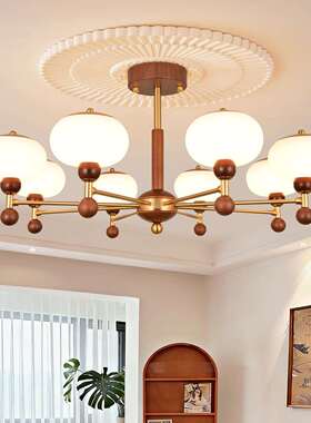 法式中古风客厅吊灯新款客厅主灯具美式复古实木护眼中山灯具L271