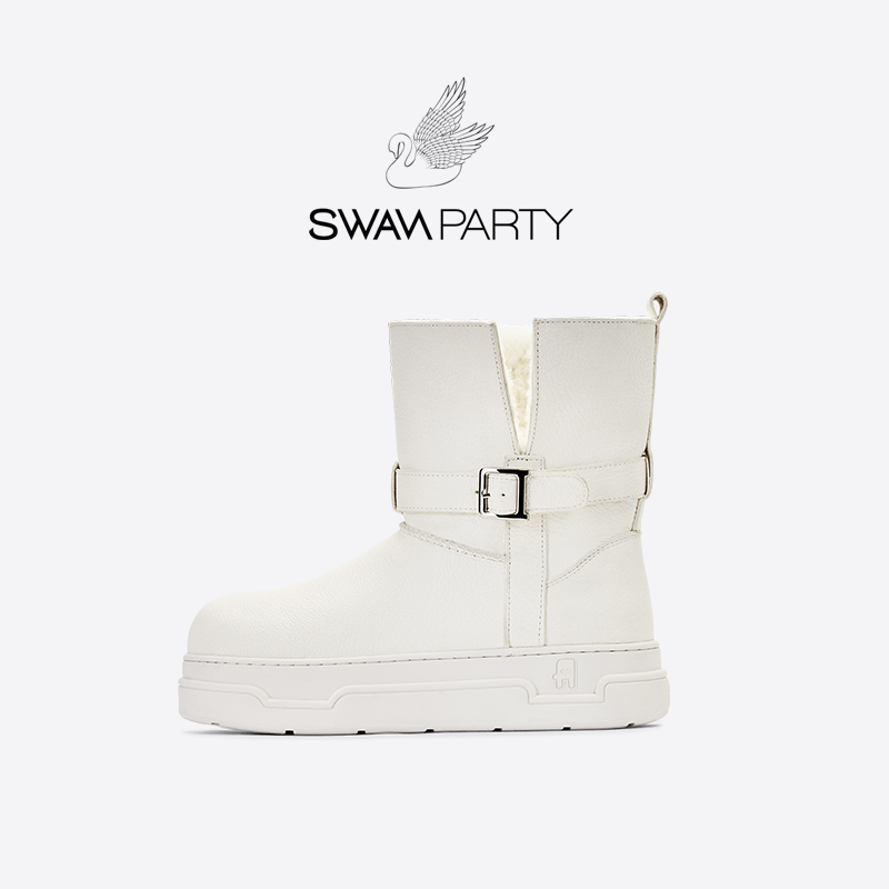 Swan Party女鞋2025年冬季新款羊毛雪地靴保暖厚底显高防雨雪短靴