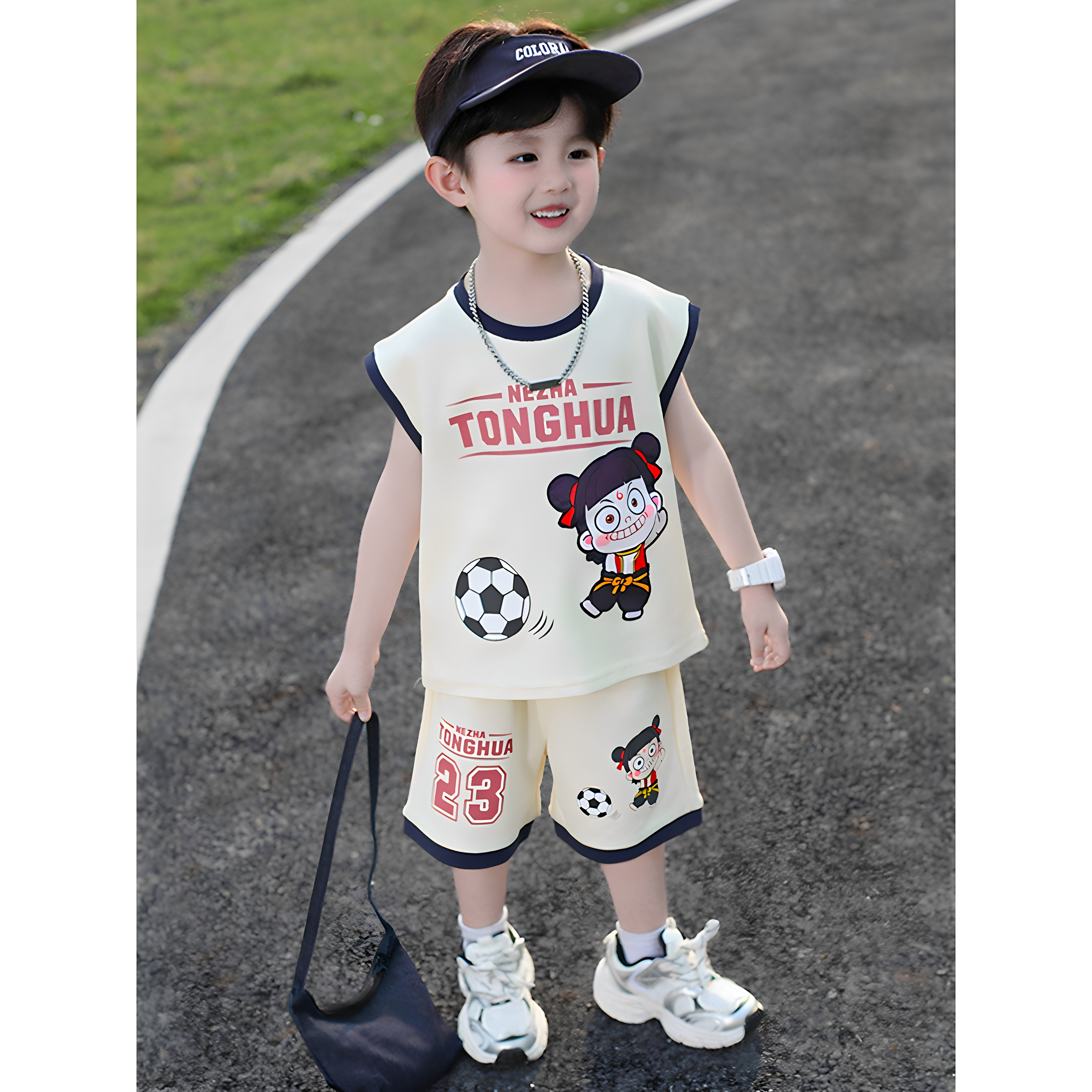 全棉纯棉哪吒衣服男童运动套装夏季2026新款儿童背心两件套男孩夏