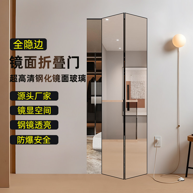 全隐镀膜镜面平开门折叠门衣帽间