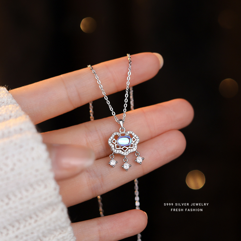 999纯银平安锁项链女小众锁骨链