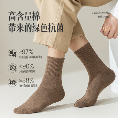 袜子男士中筒袜秋冬100%纯棉抗菌防臭吸汗长筒袜春秋黑色运动男袜