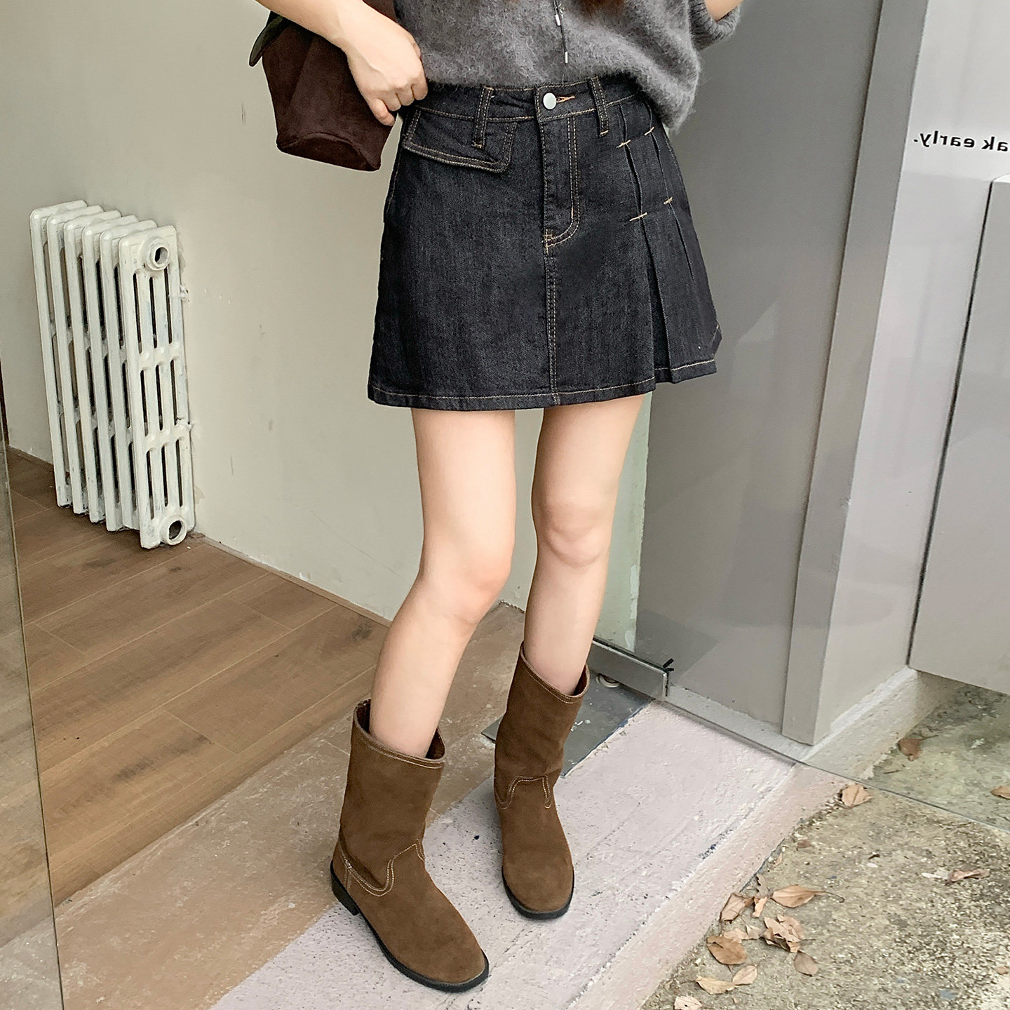 百褶牛仔短裙女2025秋冬