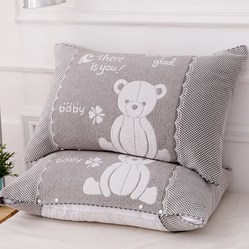 纯棉枕巾防滑不脱落一对全棉纱布家用带扣可固定男生高档枕头巾