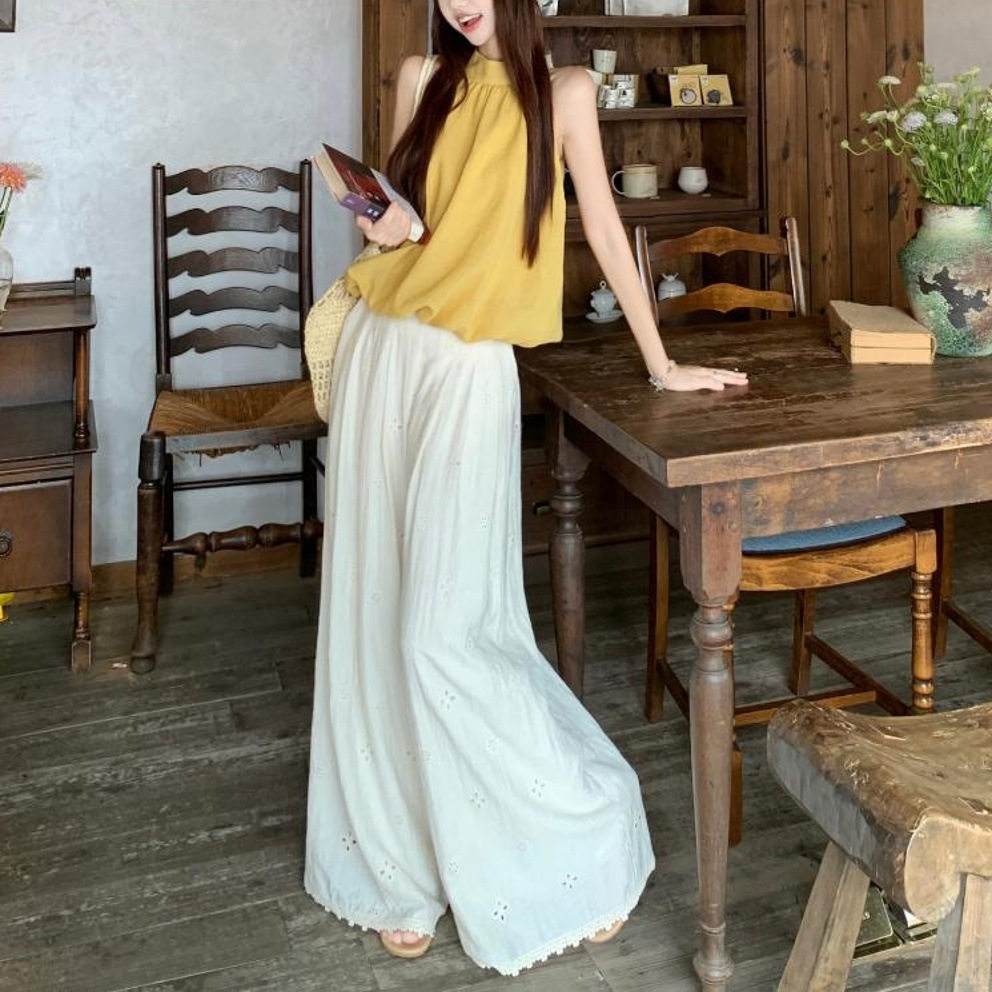 2026夏季新款多巴胺围脖圆领宽松花苞无袖露肩背心衬衫上衣女chic