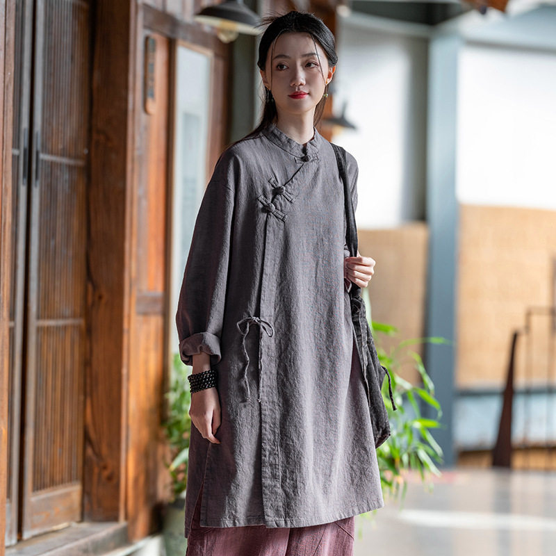 26春新中式女装复古禅意棉麻上衣居士服亚麻盘扣斜襟系绳改良汉服