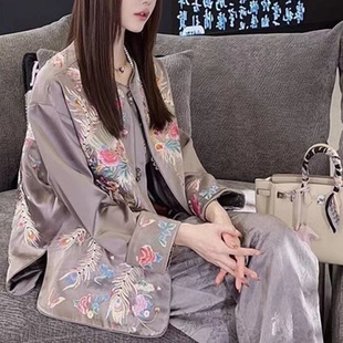 2024轻奢高ji感时尚穿搭新中式国风女装刺绣上衣裤子两件套装大码