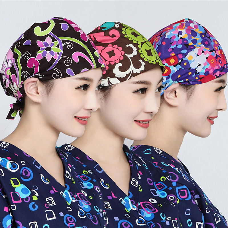 全棉印花男女医生护士手术工作帽