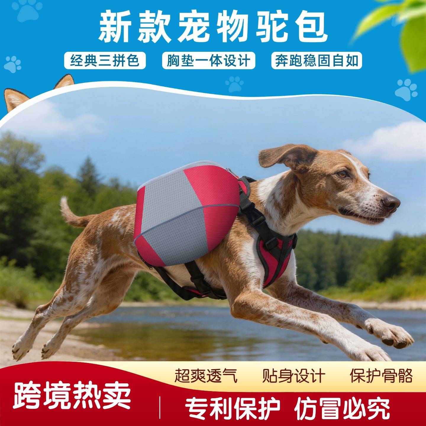 热卖狗狗自背包宠物牵引胸背牵引绳宠物自背外挂包宠物驮包