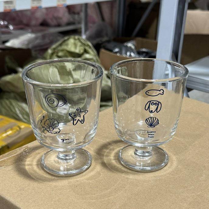 高脚玻璃杯ins高颜值家用红酒杯早餐牛奶果汁杯子透明线条涂鸦杯,餐饮具,玻璃杯,淘宝优惠券,粉丝福利购,淘宝优惠卷