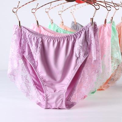 大码内裤女胖mm200斤牛奶丝蕾丝加大女士三角裤5044