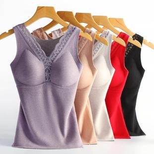 本命年红色无痕内衣女聚拢蚕丝加绒加厚保暖长款 打底文胸罩 背心式