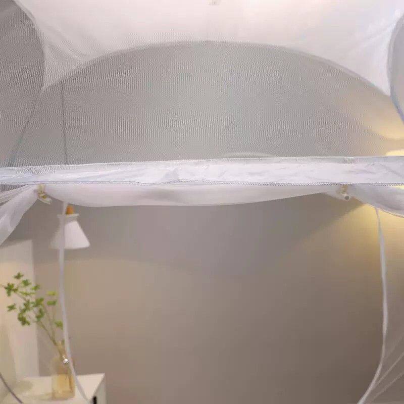 蒙古包蚊帐防尘顶一体式钢丝双开门家用防掉挡风遮光布1.5m免安装