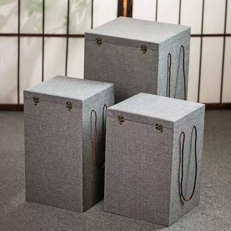 加厚手提工艺品花瓶酒瓶礼品盒包装盒大号竖款锦盒红色压缩木材质
