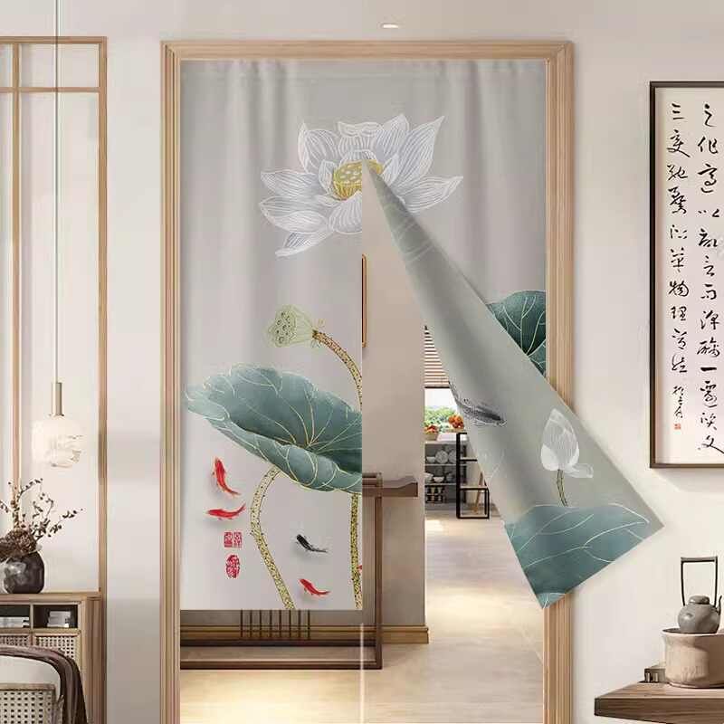 中式双面印花图案门帘免打孔卧室房间遮挡帘家用厕所隔断帘厨房图片