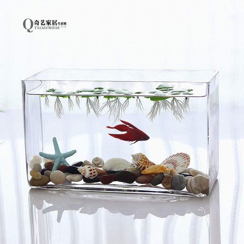 奇艺家居玻璃长方形孔雀鱼缸斗鱼缸一次成型水族箱小型一体缸加厚