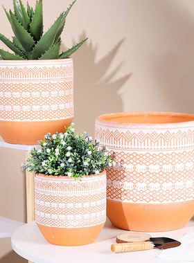 X119花盆陶瓷直筒简约北欧ins风创意透气绿植圆柱形红陶花盆