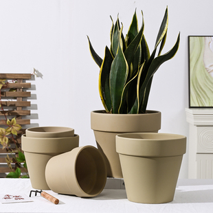 简约绿植花卉小口径摩卡色花盆桌面花盆透水透气红陶国际盆