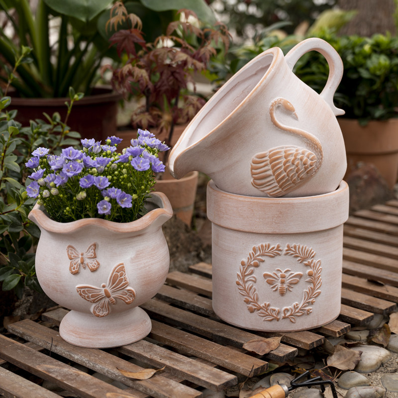 复古创意艺术浮雕透水透气红陶土花盆玄关电视柜桌面装饰摆件陶盆,家居饰品,花盆,淘宝优惠券,粉丝福利购,淘宝优惠卷