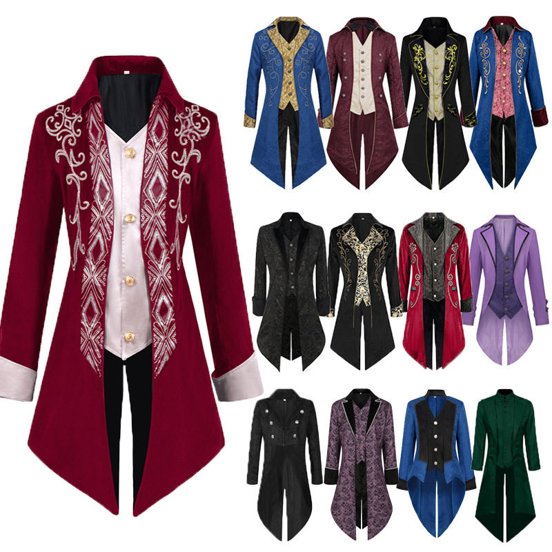 万圣节男式蒸汽朋克中世纪夹克哥特式维多利亚时代弗罗克外套制服
