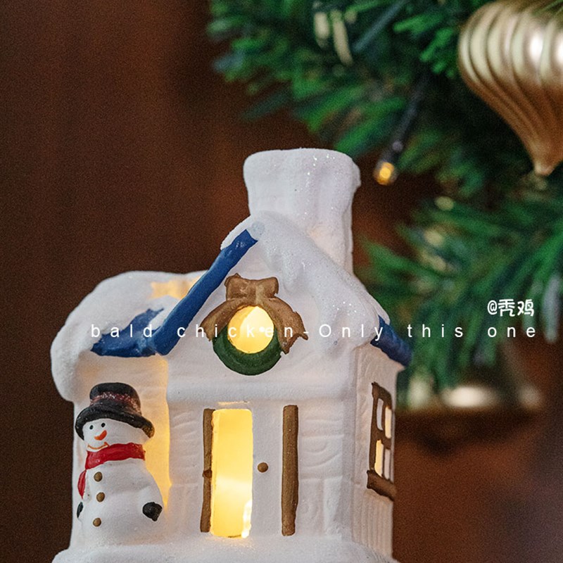 速发圣诞节日装饰品树脂圣诞雪人小屋夜灯桌面摆件儿童圣诞小礼物