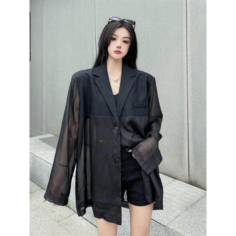 黑色防晒衣长袖西装女夏季2024年新款设计感小众宽松显瘦薄款外套