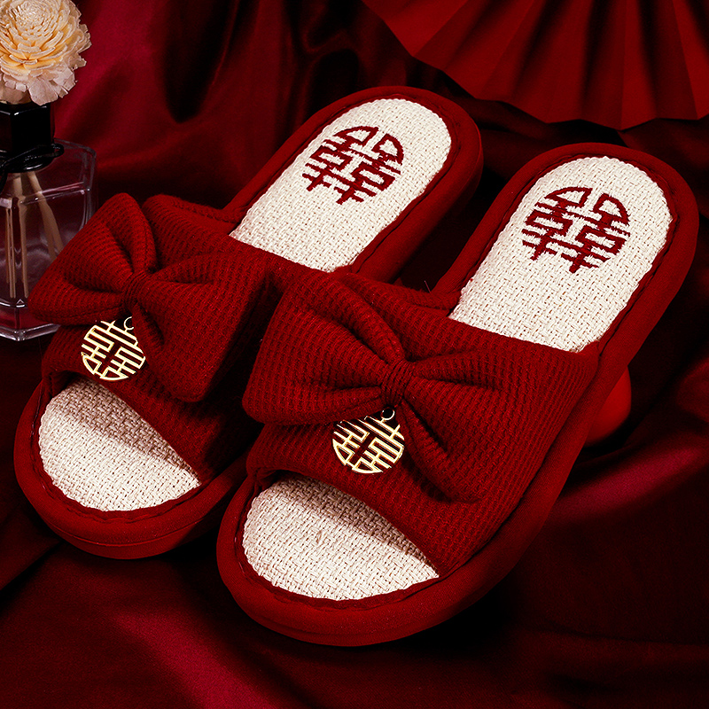 速发结婚婚鞋红色喜庆情侣室内防婚新娘陪嫁备滑嫁妆婚鞋拖庆用品